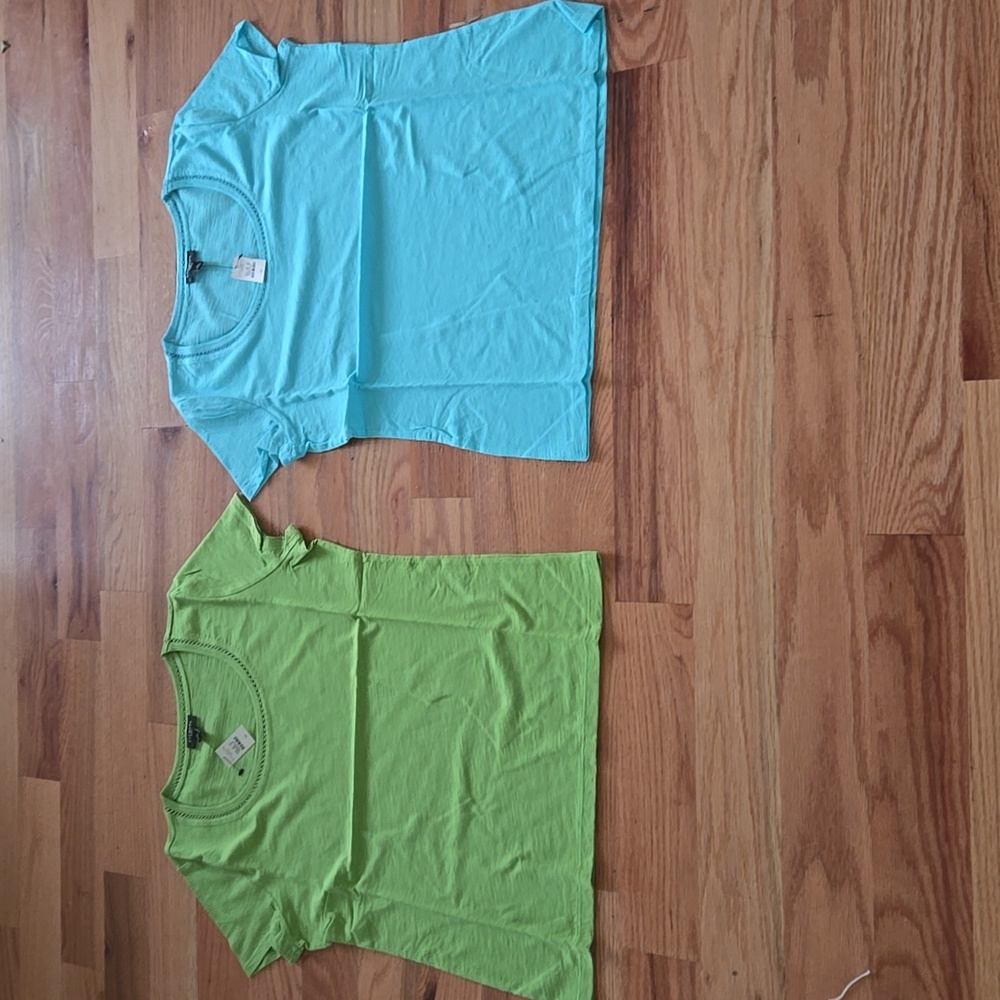 Two Brand New Talbots Cotton Tees One Meadow Green and One Ocean Blue PS